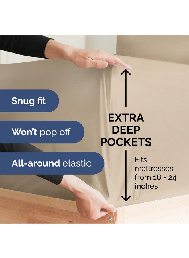 CGK Unlimited Extra Deep Queen Fitted Sheet - Hotel Luxury Single Fitted Sheet Only - Easily Fits 18 inch to 24 inch Mattress - Ultra Soft, Wrinkle Free w/Extra Deep Pockets - Easy-Care, Breathable & Comfy - Cream - Image 2