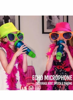 Excefore 2 Pcs Microphone for Kids Battery-Free Magic Karaoke Voice Amplifying Retro Toy Singing, Speech & Communication Therapy - 10" (Blue Green)  - Image 2
