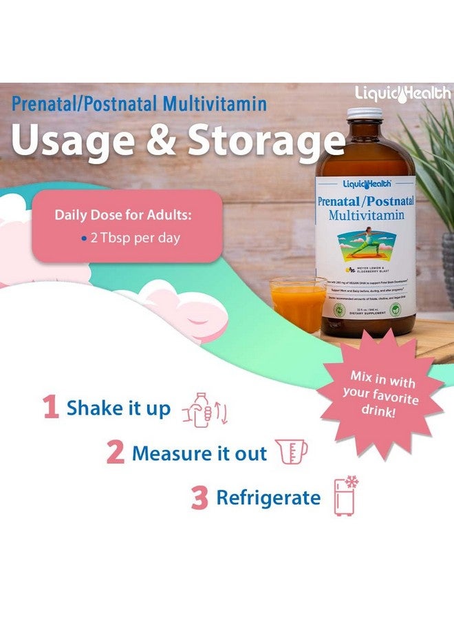 LIQUIDHEALTH Prenatal/Postnatal Multiple Liquid Women's Multivitamin with Real Folate - Pre & Postnatal Vitamins for Before, During, After Pregnancy - Made in USA, Vegan, Sugar-Free, Non-GMO (32 oz) - Image 4