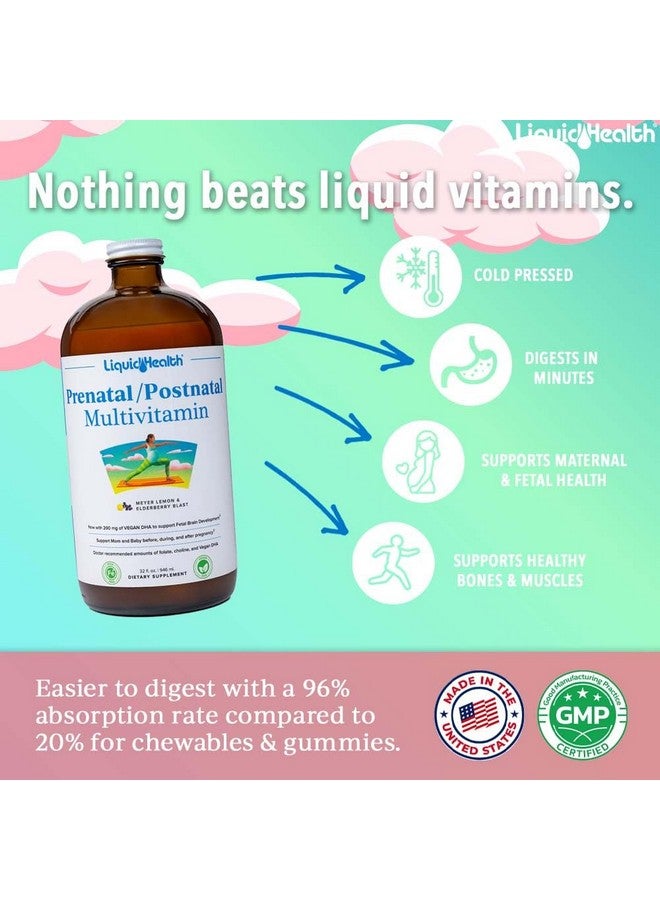 LIQUIDHEALTH Prenatal/Postnatal Multiple Liquid Women's Multivitamin with Real Folate - Pre & Postnatal Vitamins for Before, During, After Pregnancy - Made in USA, Vegan, Sugar-Free, Non-GMO (32 oz) - Image 2