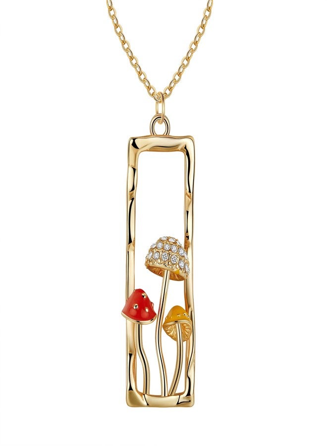 HANRESHE Cute Mushroom Necklace Women Gift 14K Gold Plated Copper Crystal Mushroom Necklace Pendant - Image 1