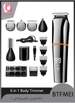 6 in 1 Body Trimmer for Men, USB Rechargeable Waterproof Hair Clippers, Electric Nose Face Hair Trimmer Mustache Body Shaver with LED Display