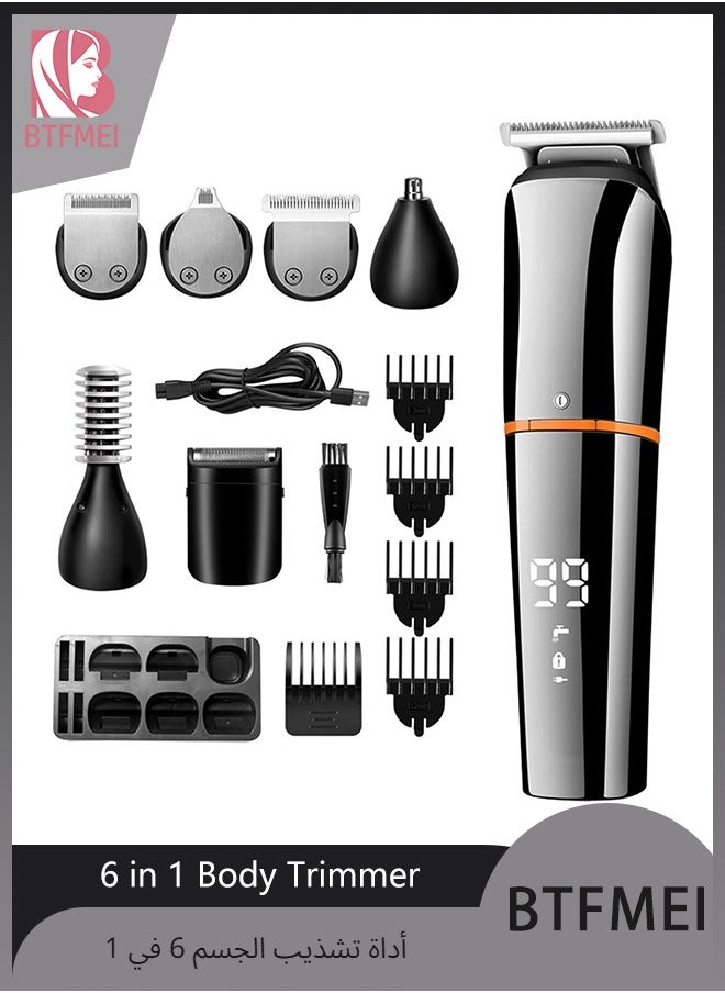 BTFMEI - 6 in 1 Body Trimmer for Men, USB Rechargeable Waterproof Hair Clippers, Electric Nose Face Hair Trimmer Mustache Body Shaver with LED Display - Image 1