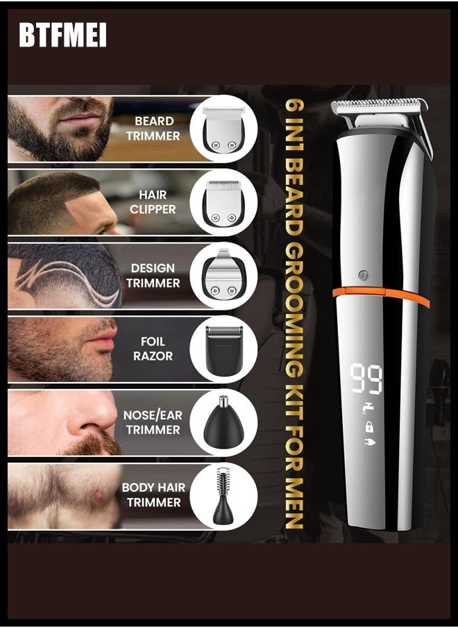 BTFMEI - 6 in 1 Body Trimmer for Men, USB Rechargeable Waterproof Hair Clippers, Electric Nose Face Hair Trimmer Mustache Body Shaver with LED Display - Image 1