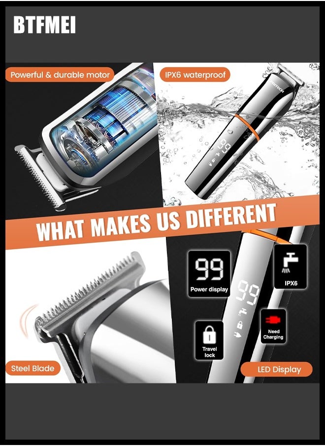 BTFMEI - 6 in 1 Body Trimmer for Men, USB Rechargeable Waterproof Hair Clippers, Electric Nose Face Hair Trimmer Mustache Body Shaver with LED Display - Image 1
