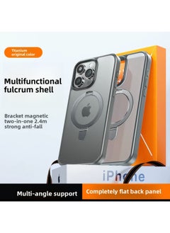 Applicable To For Iphone 16ProMax Mobile Phone Case For Iphone15 Bracket Magnetic Absorption Anti-fall Q1 Frosted Skin Feeling Fulcrum Factory-Color:Original Titanium Gray-Applicable Models:For Iphone 16pro