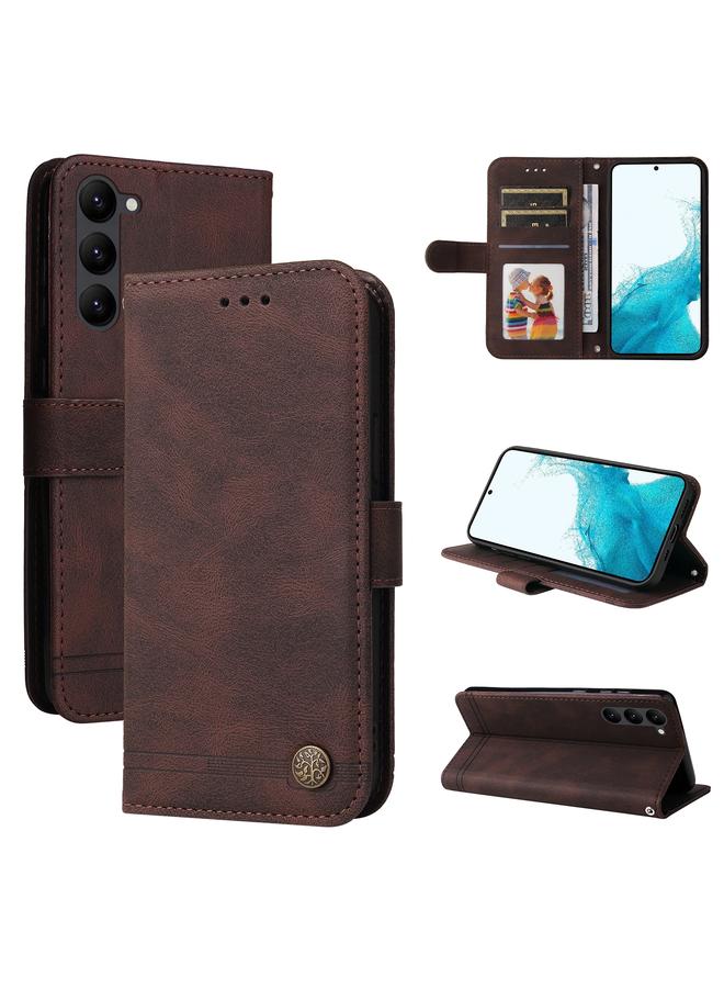 اس-توب جراب لهاتف Samsung Galaxy S23 5G Skin Feel Life Tree Metal Button Leather Phone Case - Image 1