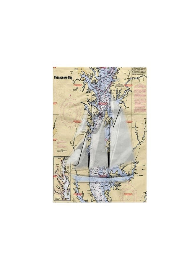 3DROSE 3D Rose Print of Chart with Sailboat and Chesapeake Bay TWL_204864_1 Towel, 15" x 22" - Image 1