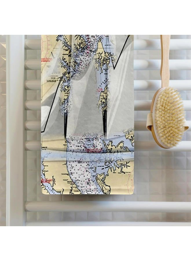 3DROSE 3D Rose Print of Chart with Sailboat and Chesapeake Bay TWL_204864_1 Towel, 15" x 22" - Image 2