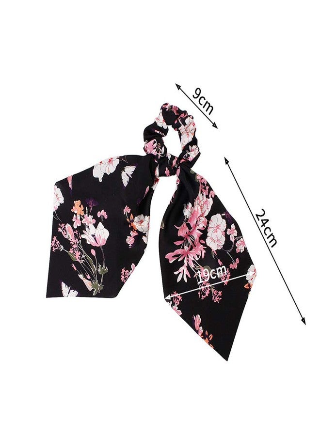 دينبري ربطات شعر حريرية، وشاح شعر بنقشة زهور، ربطات شعر مخططة مطبوعة لتثبيت ذيل الحصان (5 قطع من الحرير بنقشة زهور) - Image 3