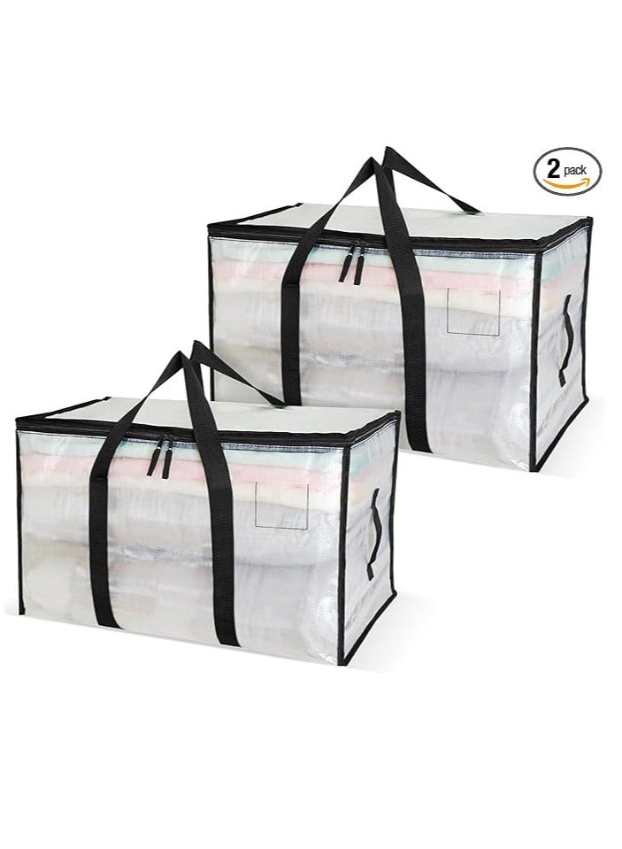 Arabest 2 Pack Clear Moving Bags, 88L Wardrobe Organizer Bags with Zipper and Handle, Durable Clothing Storage Tote Bags, Storage Boxes for Bedding, Duvets, Comforters - Image 1