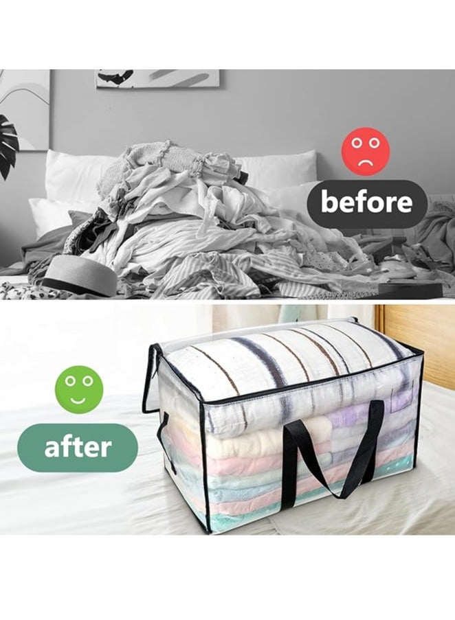 Arabest 2 Pack Clear Moving Bags, 88L Wardrobe Organizer Bags with Zipper and Handle, Durable Clothing Storage Tote Bags, Storage Boxes for Bedding, Duvets, Comforters - Image 5