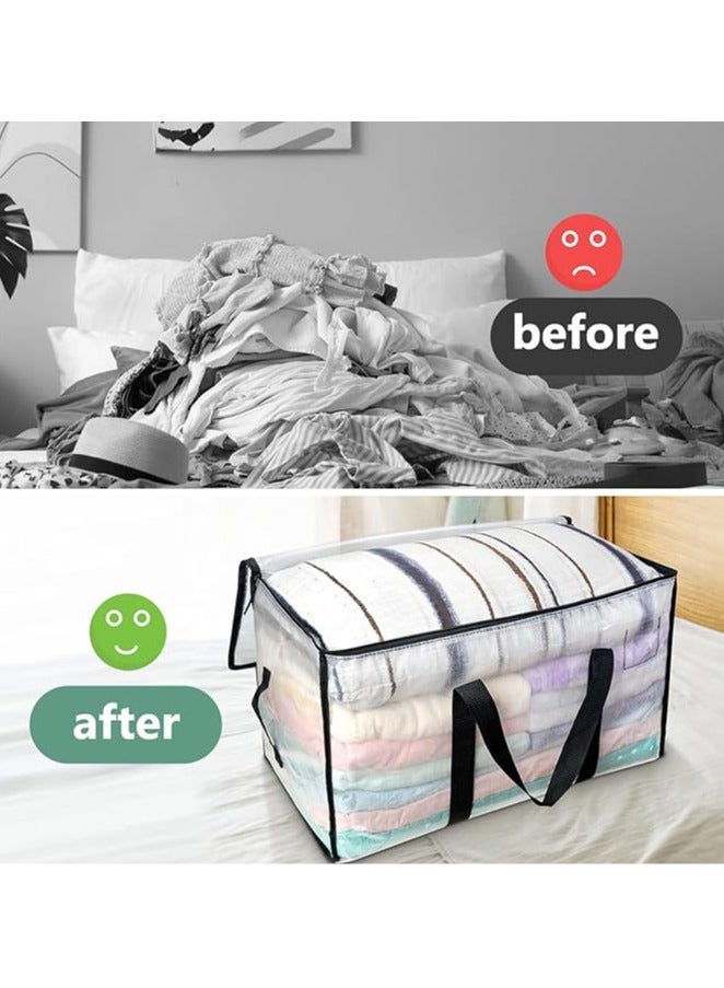 Arabest 2 Pack Clear Moving Bags, 88L Wardrobe Organizer Bags with Zipper and Handle, Durable Clothing Storage Tote Bags, Storage Boxes for Bedding, Duvets, Comforters - Image 4