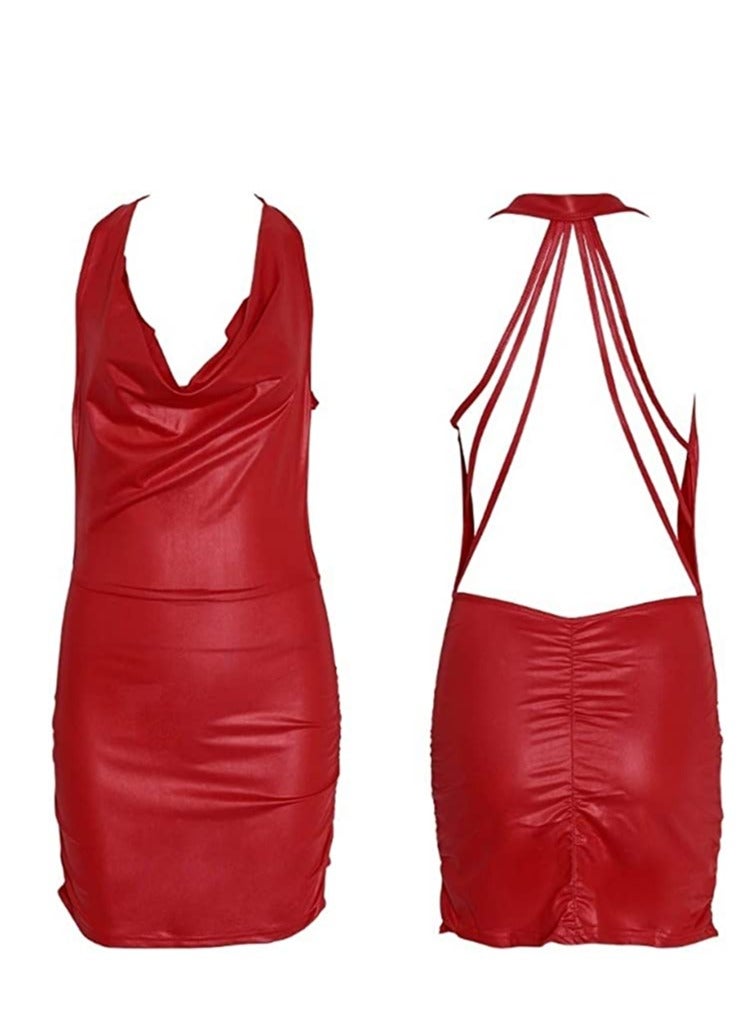 Women Pu Leather Strapless Tube Dress Sleeveless Bodycon Mini Party Dresses. - Image 1
