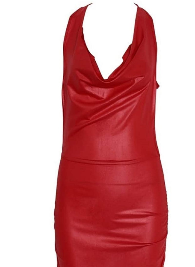 Women Pu Leather Strapless Tube Dress Sleeveless Bodycon Mini Party Dresses. - Image 2