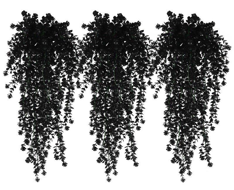 RECUTMS Black Hanging Flowers Faux Hanging Plants Black Artificial Hanging Plant Fake Greenery Faux UV Resistant Hanging Vines Plant for Indoor Outdoor Wedding Halloween Party Fall Wall Room Door Decor - Image 1