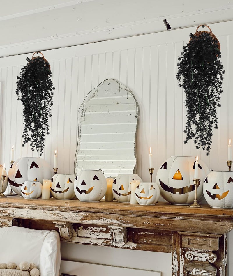 RECUTMS Black Hanging Flowers Faux Hanging Plants Black Artificial Hanging Plant Fake Greenery Faux UV Resistant Hanging Vines Plant for Indoor Outdoor Wedding Halloween Party Fall Wall Room Door Decor - Image 4