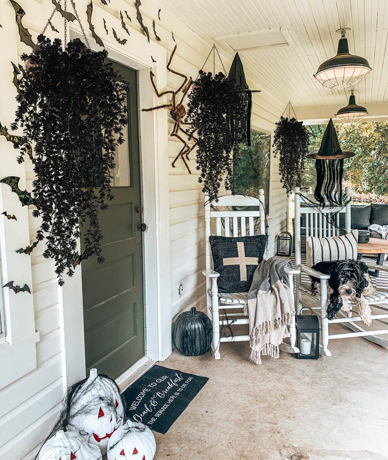 RECUTMS Black Hanging Flowers Faux Hanging Plants Black Artificial Hanging Plant Fake Greenery Faux UV Resistant Hanging Vines Plant for Indoor Outdoor Wedding Halloween Party Fall Wall Room Door Decor - Image 5