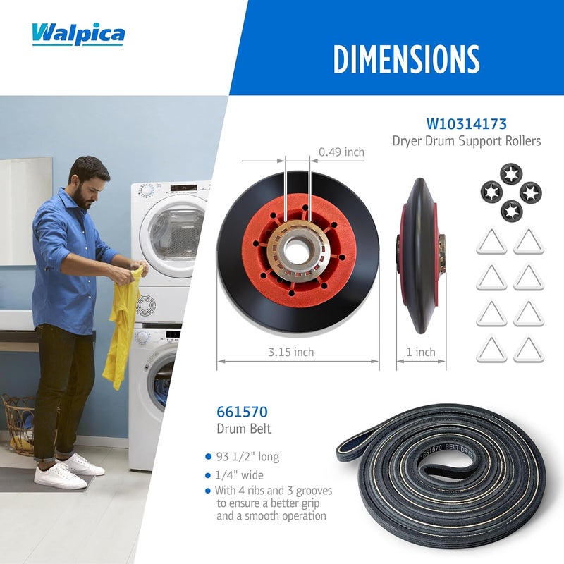 Walpica W10837240, 4392067 Dryer Repair Kit with Idler Pulley and Belt for Whirlpool, Kenmore, Maytag - Image 4