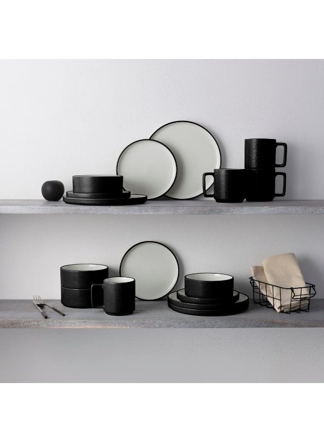 Noritake ColorTex Stone Black 16Piece Dinnerware Set Service for 4 - Image 3