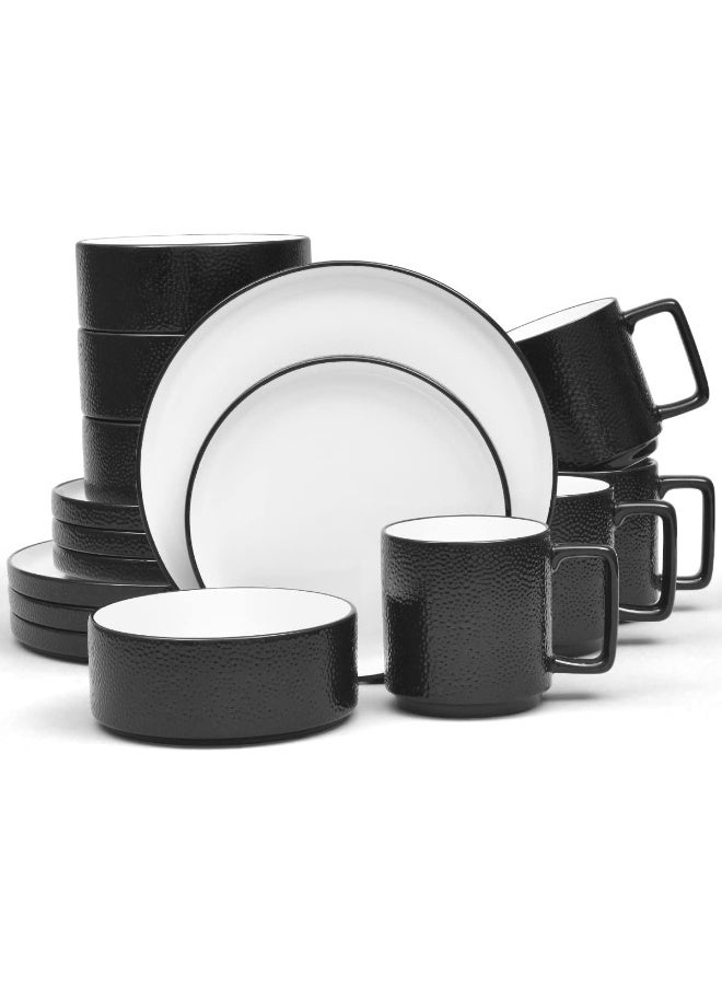 Noritake ColorTex Stone Black 16Piece Dinnerware Set Service for 4 - Image 1