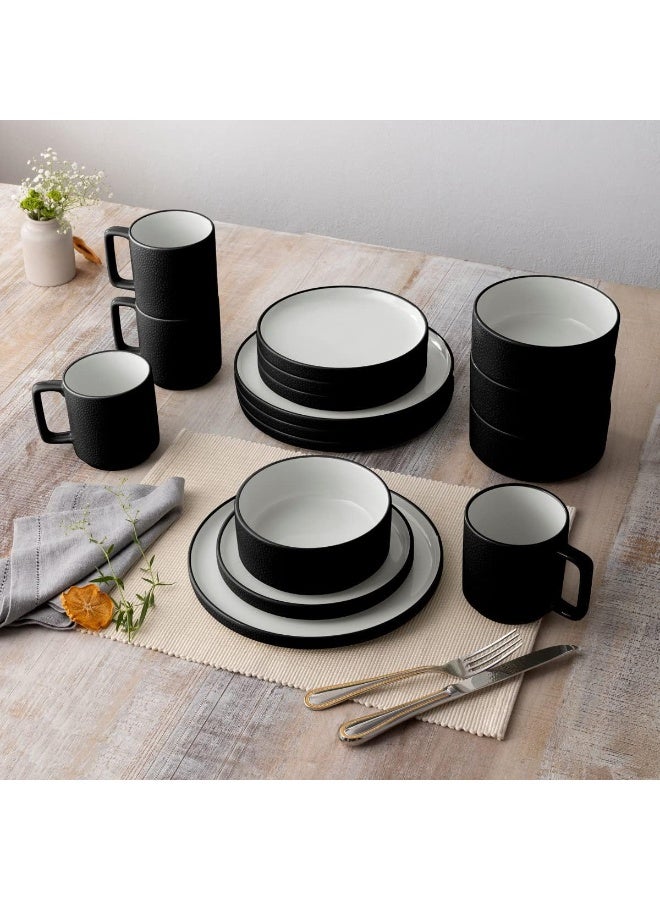 Noritake ColorTex Stone Black 16Piece Dinnerware Set Service for 4 - Image 2