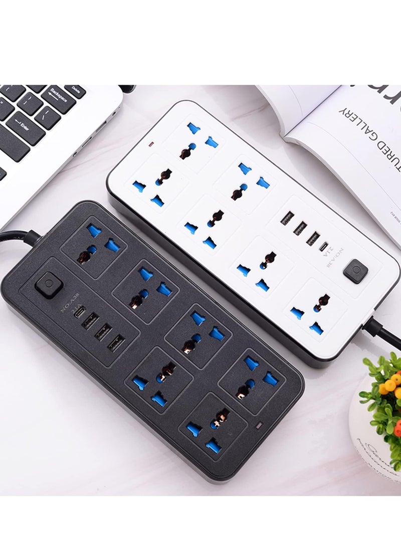 Power Strip Surge Protector with USB- Extension Cord Flat Plug with Widely 6 AC Outlet and 3 USB + 1 Type C, Small Desktop Station with 6 ft Power Cord, Compact Socket (GK-A38-WHT)