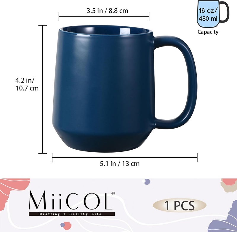 Miicol Ceramic Coffee Mug, 16 oz /455ml Large Coffee Cup, Tea Mug with Handle, Flat Bottom Mug for Men, Women, Office, Microwave and Dishwasher Safe, Multi-Color, Navy - Image 3