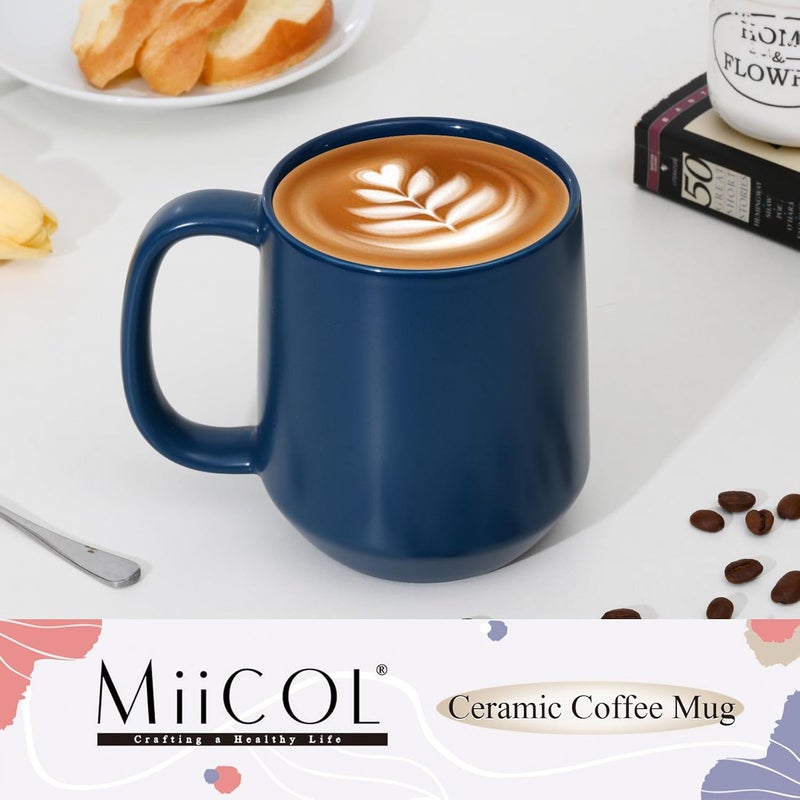 Miicol Ceramic Coffee Mug, 16 oz /455ml Large Coffee Cup, Tea Mug with Handle, Flat Bottom Mug for Men, Women, Office, Microwave and Dishwasher Safe, Multi-Color, Navy - Image 2