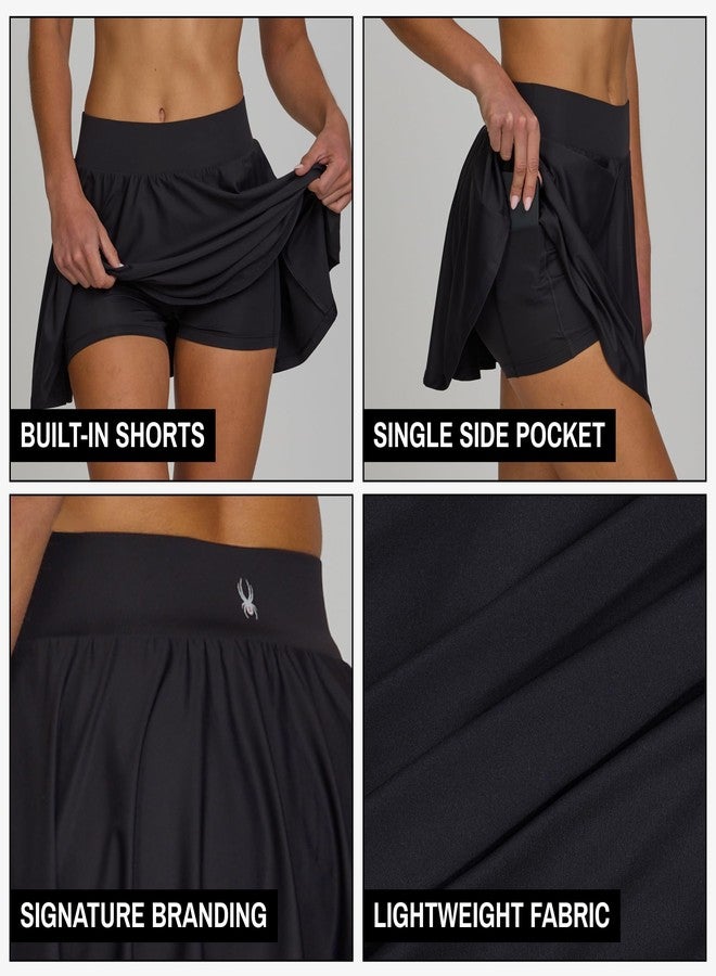 Spyder Women's Pleated Athletic Skort – Tennis, Golf & Pickleball High-Waisted Skirt | Built-in Shorts | Deep Pocket Black - Image 4