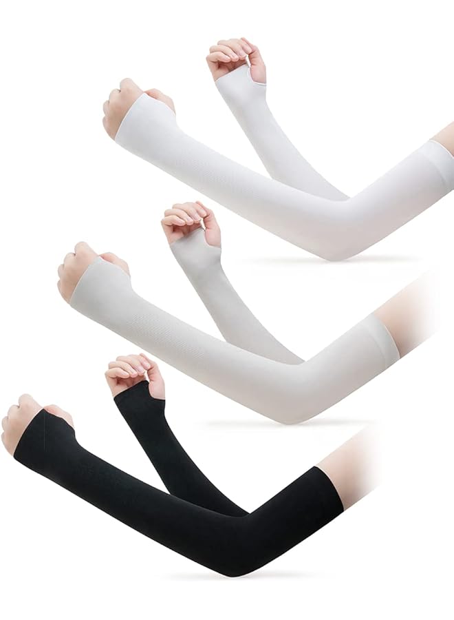 ECVV 3 Pairs UV Protection Cooling Arm Sleeves Sunblock Arm Cover with Thumb Hole for Driving Cycling Golf Basketball Arm Sleeves for Men Women M - Image 1