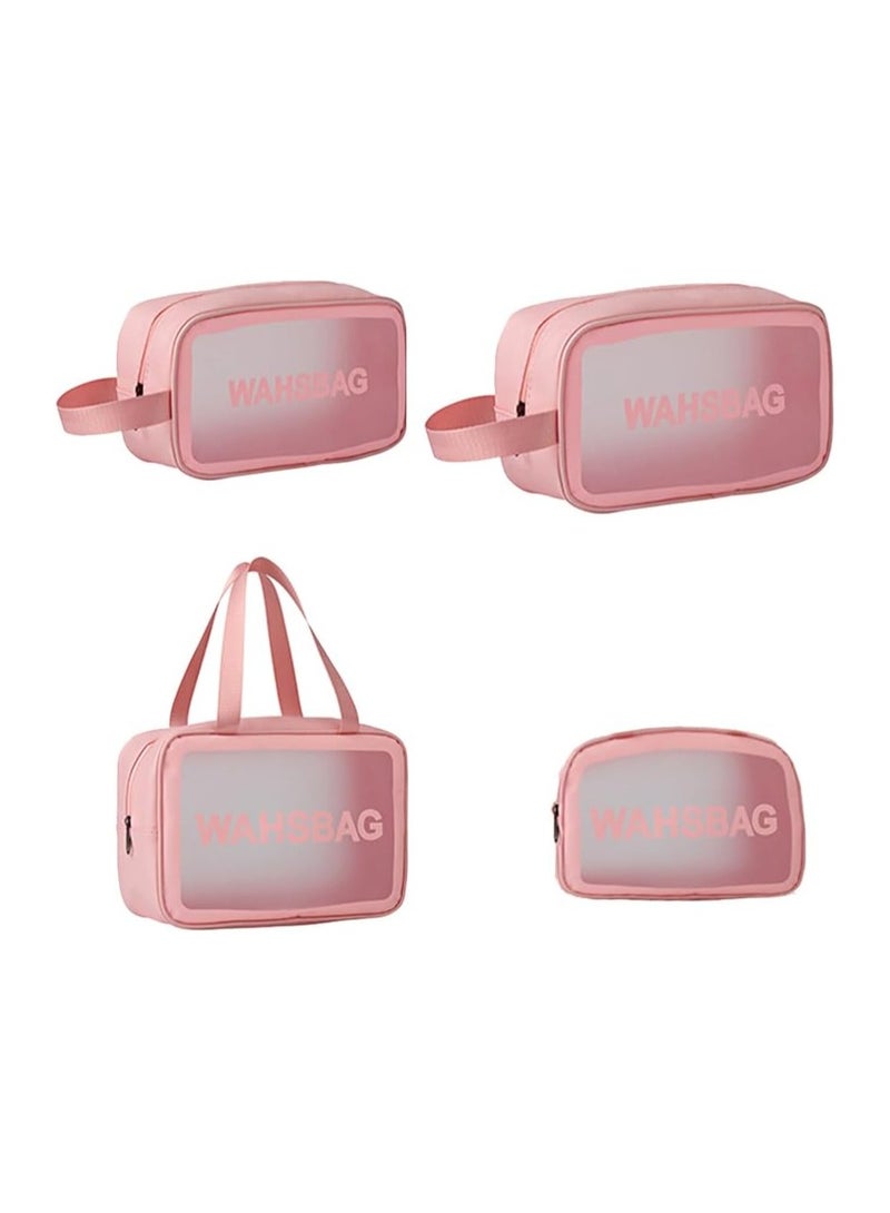 حقائب سفر شفافة لمستحضرات التجميل مكونة من 4 قطع، حقائب سفر شفافة مقاومة للماء لأدوات الزينة (وردي) - Image 1