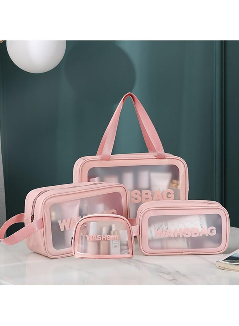 حقائب سفر شفافة لمستحضرات التجميل مكونة من 4 قطع، حقائب سفر شفافة مقاومة للماء لأدوات الزينة (وردي) - Image 2