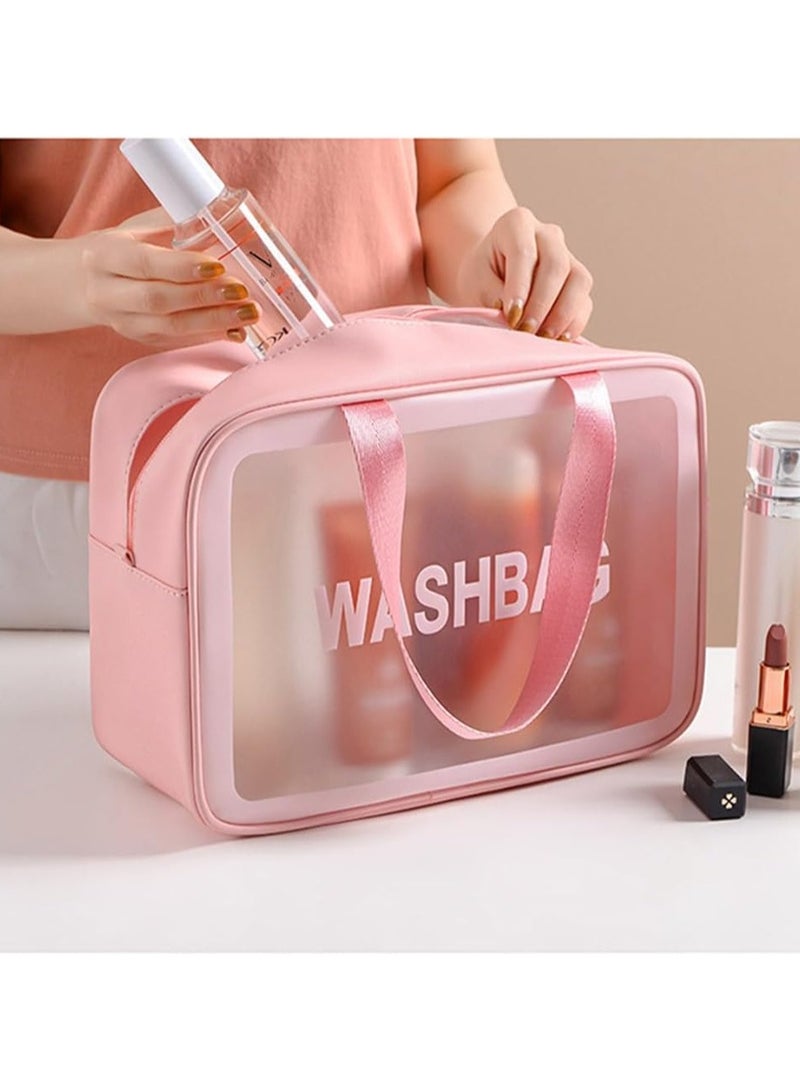 حقائب سفر شفافة لمستحضرات التجميل مكونة من 4 قطع، حقائب سفر شفافة مقاومة للماء لأدوات الزينة (وردي) - Image 3