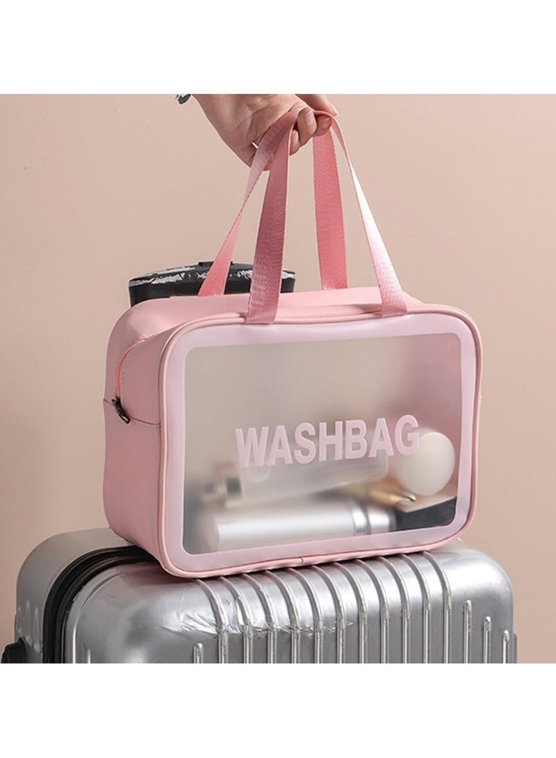 حقائب سفر شفافة لمستحضرات التجميل مكونة من 4 قطع، حقائب سفر شفافة مقاومة للماء لأدوات الزينة (وردي) - Image 4
