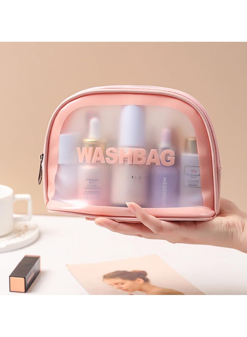 حقائب سفر شفافة لمستحضرات التجميل مكونة من 4 قطع، حقائب سفر شفافة مقاومة للماء لأدوات الزينة (وردي) - Image 5