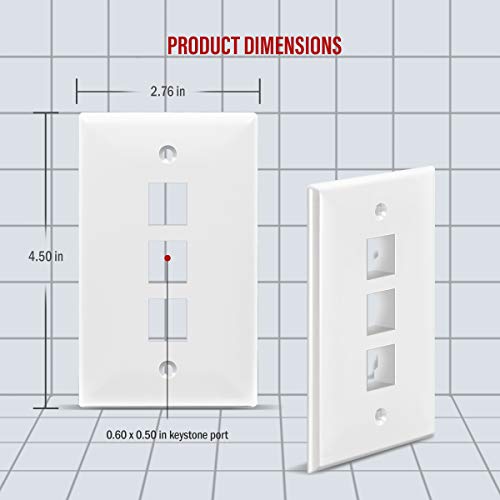ENERLITES 3-Port Keystone RJ45 Wall Plate, Cat7 Cat6 Cat5 Compatible, for Voice/Data and Audio/Video Multimedia Modules, 1-Gang 4.50" x 2.76", 8873-W, White (10 Pack) - Image 2
