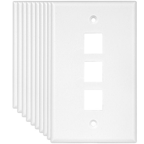 ENERLITES 3-Port Keystone RJ45 Wall Plate, Cat7 Cat6 Cat5 Compatible, for Voice/Data and Audio/Video Multimedia Modules, 1-Gang 4.50" x 2.76", 8873-W, White (10 Pack) - Image 1