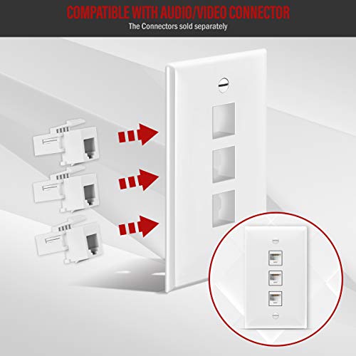 ENERLITES 3-Port Keystone RJ45 Wall Plate, Cat7 Cat6 Cat5 Compatible, for Voice/Data and Audio/Video Multimedia Modules, 1-Gang 4.50" x 2.76", 8873-W, White (10 Pack) - Image 3