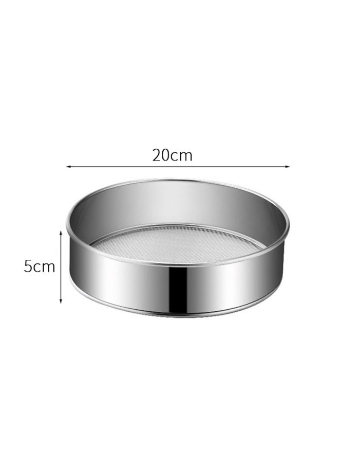 304 Stainless Steel 60 Mesh Round Flour Sieve Thickened Fine Mesh Filter Mesh Dense Hole Sugar Powder Screen Baking Tools-Specifications:20cm-Color:304 Circle 304 Mesh Belt Hook  - Image 1