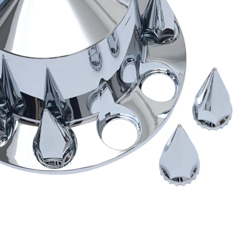 JESONN Chromed ABS Plastic Hubcaps Front and Rear Wheel Axle Cover Set with 33mm Thread-On Lug Nut Covers for Semi Trucks Removable Center Cap (Pointed) - Image 5