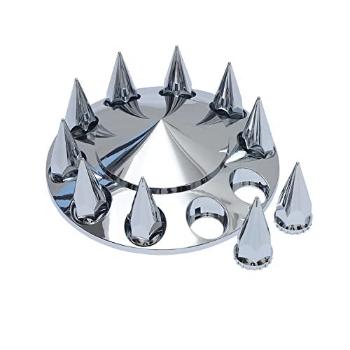 JESONN Chromed ABS Plastic Hubcaps Front and Rear Wheel Axle Cover Set with 33mm Thread-On Lug Nut Covers for Semi Trucks Removable Center Cap (Pointed) - Image 2