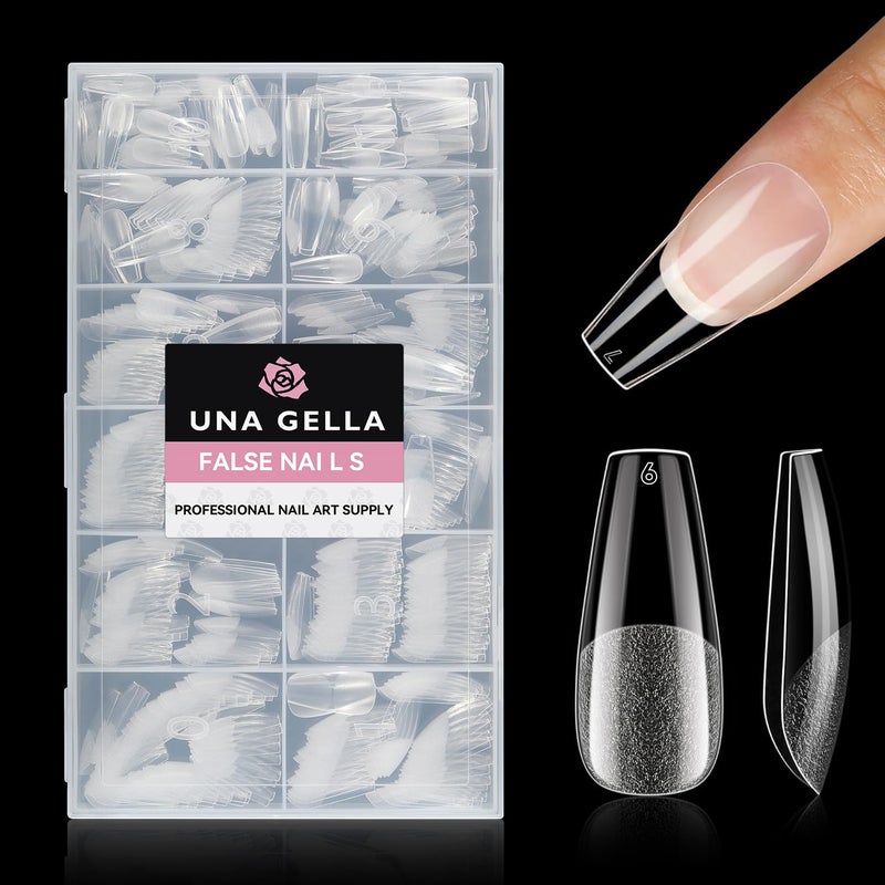 UNA GELLA Coffin Nails Tips 216 PCS Soft Gel Nail Tips Coffin Half Matte Full Cover False Nails Preshaped Clear Acrylic Press on Nails Medium for Nail Extensions Home DIY Salon 12 Sizes - Image 2