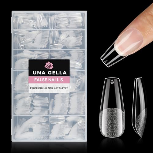 UNA GELLA Coffin Nails Tips 216 PCS Soft Gel Nail Tips Coffin Half Matte Full Cover False Nails Preshaped Clear Acrylic Press on Nails Medium for Nail Extensions Home DIY Salon 12 Sizes - Image 1