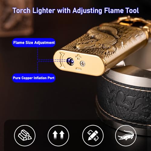XQBBIDM Torch Lighter, Relief Wolf Design Magic Dual Flame Lighter with Adjusting Flames Tool, Creative Windproof Lighters, Cool Jet Flame Refillable Butane Lighters for Outdoor Indoor-Gold Wolf - Image 4