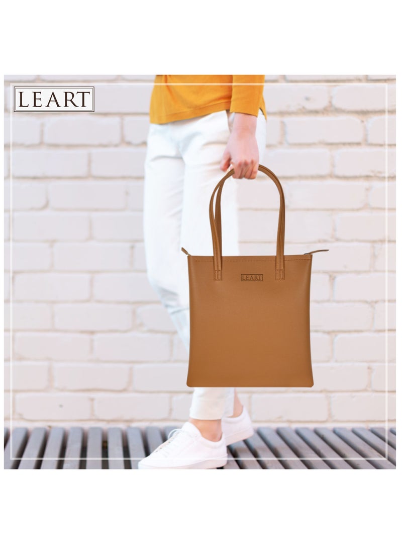 LeArt Tote Bag for Women - Medium, Waterproof, Lightweight Zipper Bag for Women | Tote Bags for Women | Women's Totes | Handbags for Women (Caramel) - Image 3