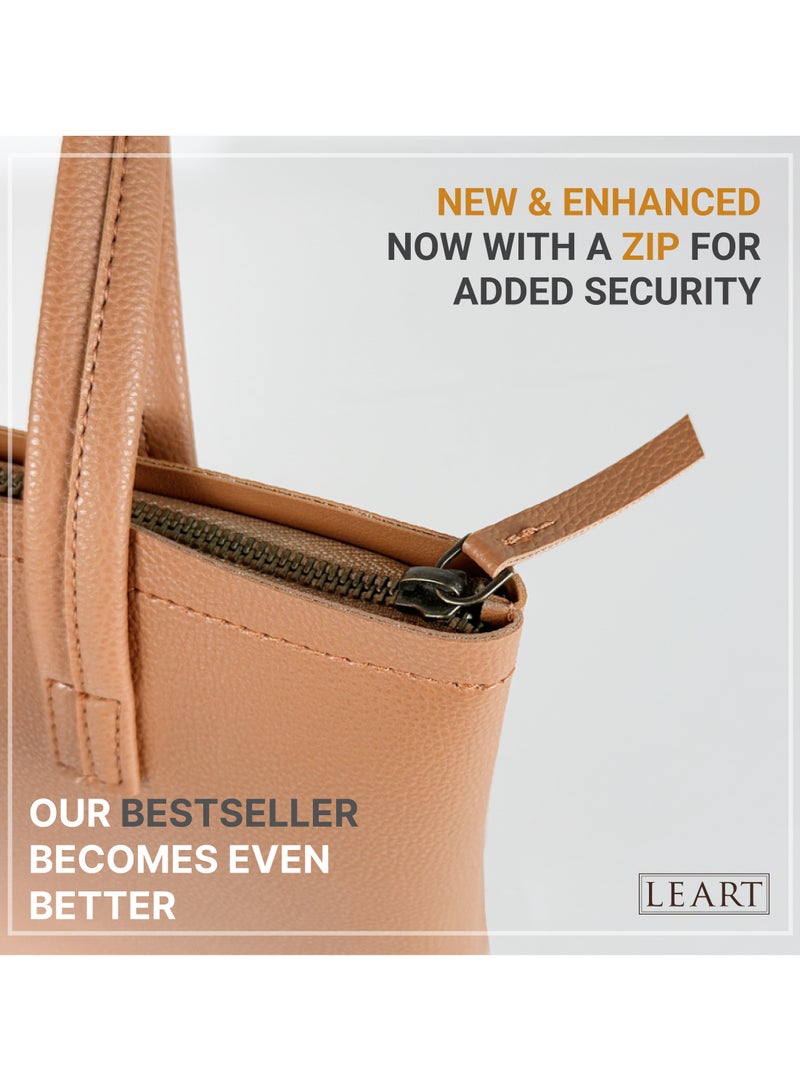 LeArt Tote Bag for Women - Medium, Waterproof, Lightweight Zipper Bag for Women | Tote Bags for Women | Women's Totes | Handbags for Women (Caramel) - Image 2