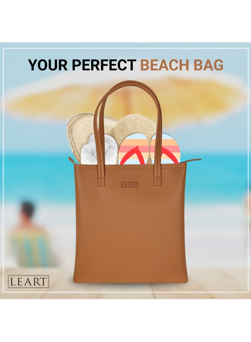 LeArt Tote Bag for Women - Medium, Waterproof, Lightweight Zipper Bag for Women | Tote Bags for Women | Women's Totes | Handbags for Women (Caramel) - Image 5