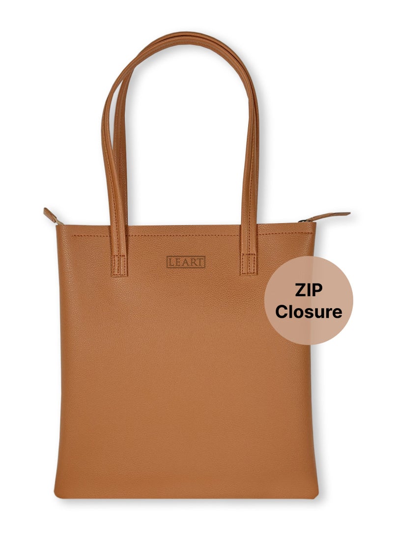 LeArt Tote Bag for Women - Medium, Waterproof, Lightweight Zipper Bag for Women | Tote Bags for Women | Women's Totes | Handbags for Women (Caramel) - Image 1