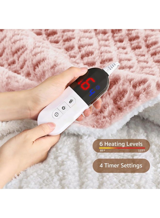 PTQ Waffle Heated Throw Blanket 50"x60" – Pink Blush Electric Blanket with 6 Heat Levels & 4 Timer Settings, Ultra-Soft Faux Fur & Sherpa, ETL Certified, Machine Washable, Ideal Gift for Women - Image 2